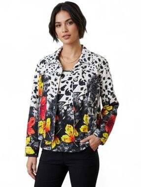 Parsley & Sage Bold Boho Festival Tropical Floral 2-Piece Set Cotton Jacket Top